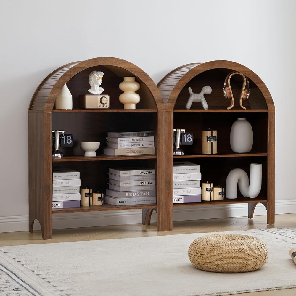 Home & Bathroom Building Products Pte Ltd Reviews - Walnut 3-Shelf Arched Bookcase with Adjustable