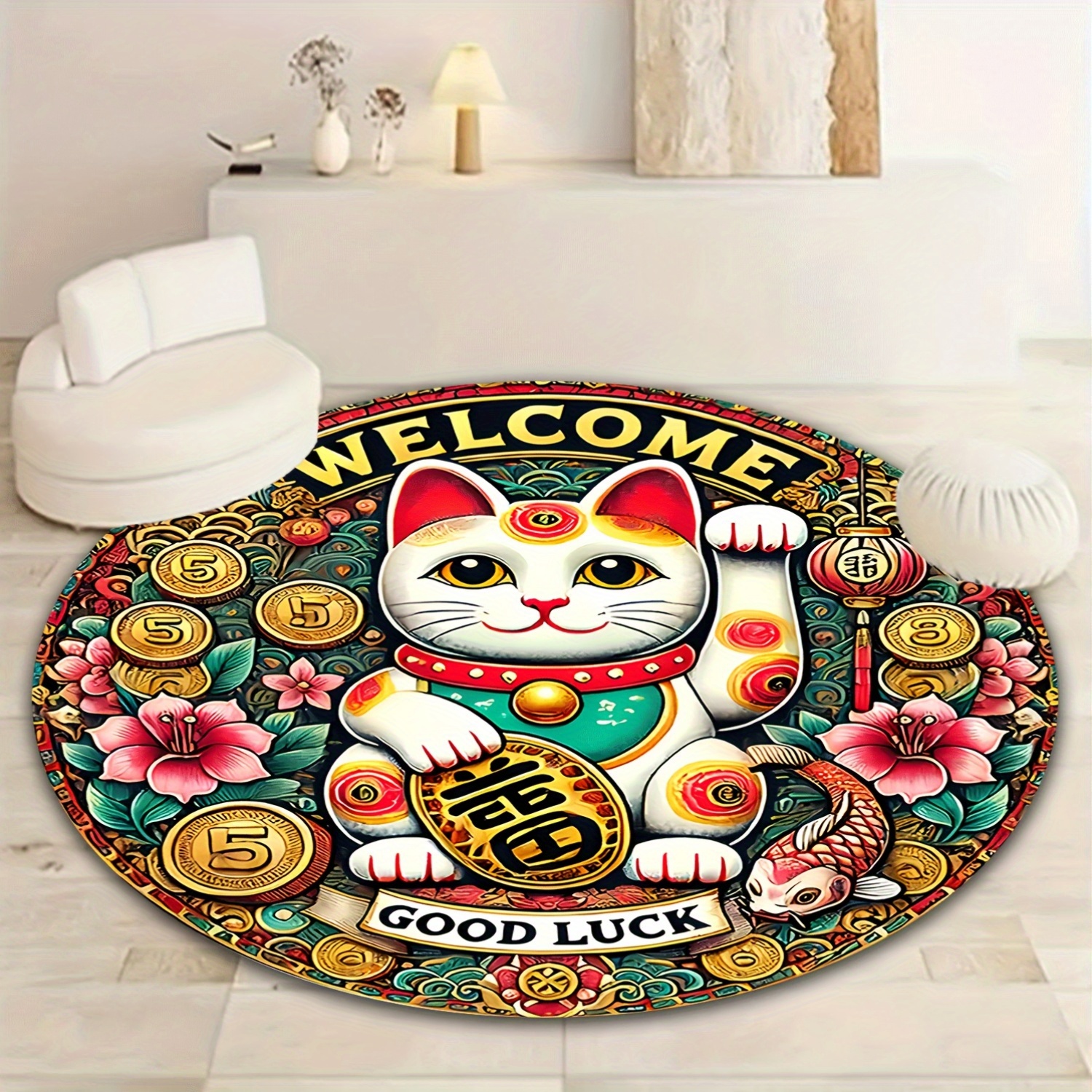 Chinese Lucky Cat Round Rug We – обзор и цена Home Goods Bathroom Mats