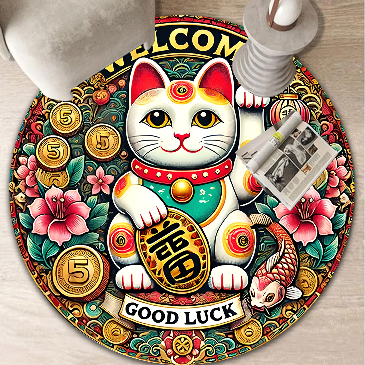 Chinese Lucky Cat Round Rug We – обзор и цена Home Goods Bathroom Mats