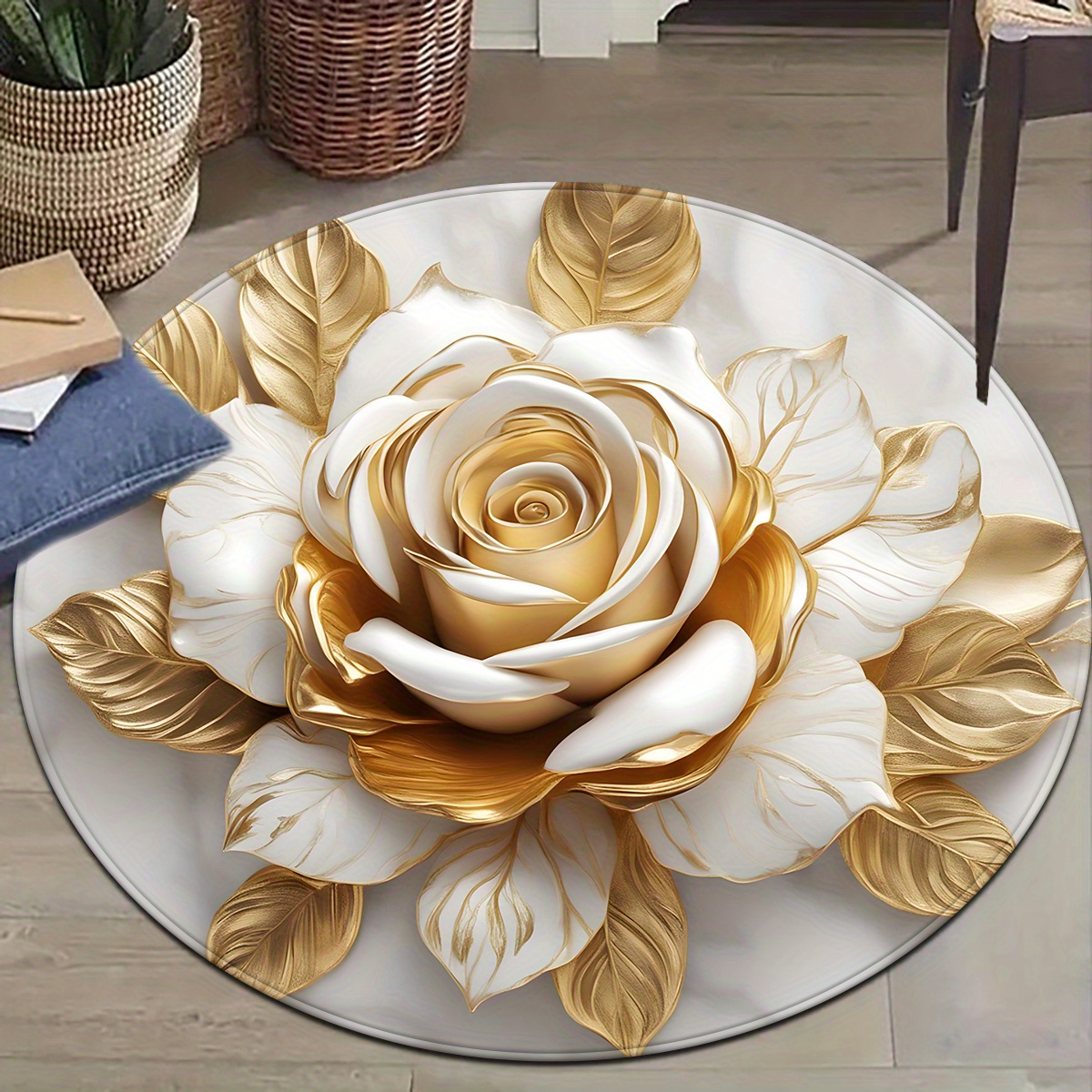 White Gold Rose Round Rug, Lux – обзор и цена Home Bathroom Door Design