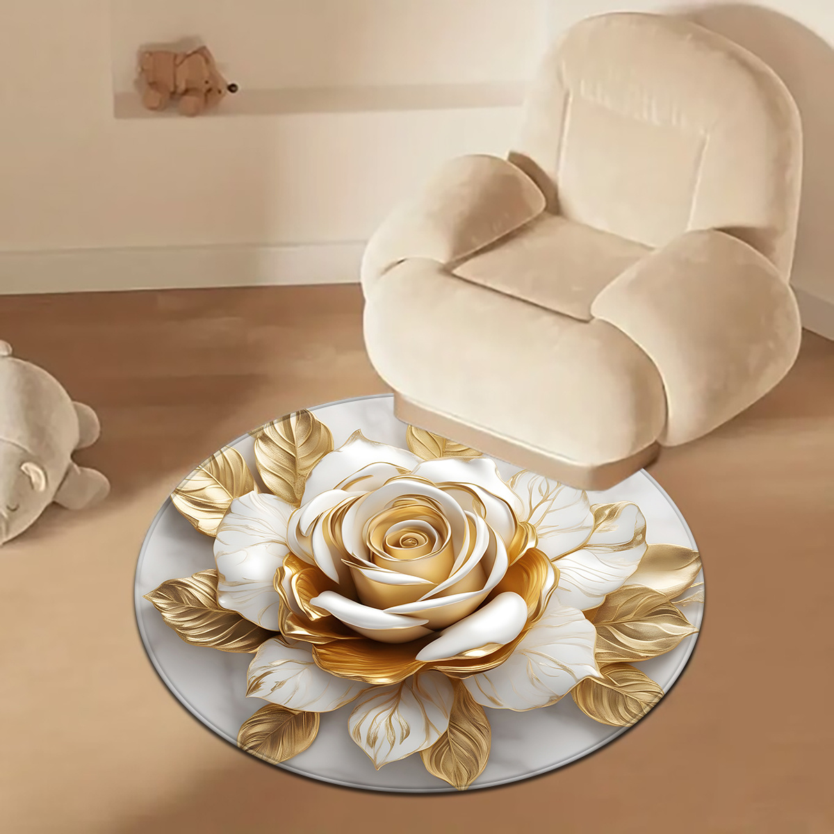 White Gold Rose Round Rug, Lux – обзор и цена Home Bathroom Door Design
